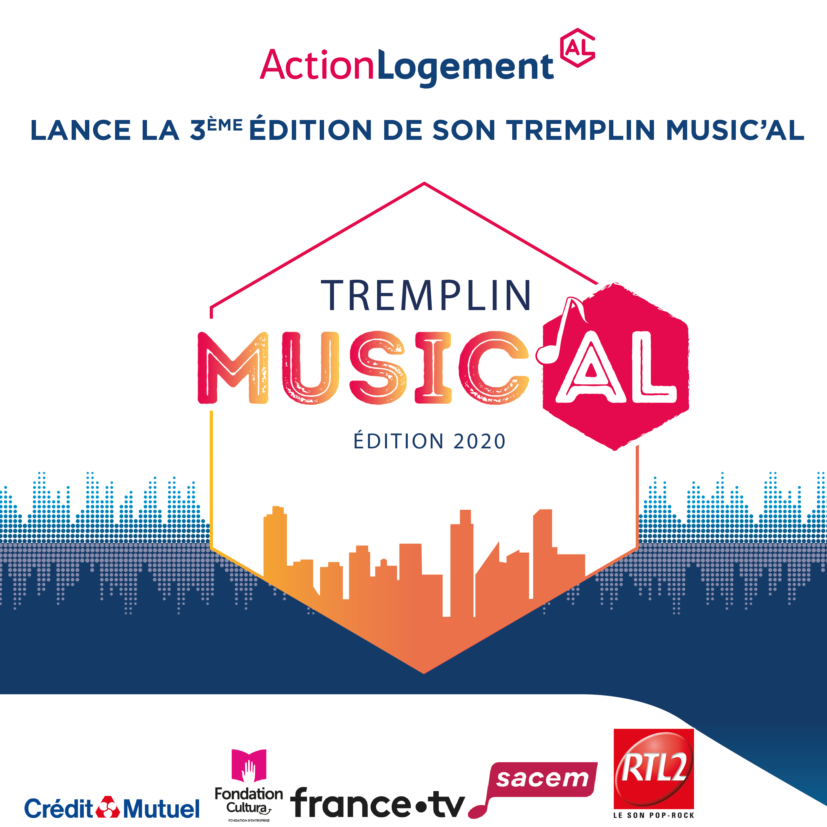 Affiche du Tremplin Music'AL d'Action Logement. Un concours musical solo ou en groupe.